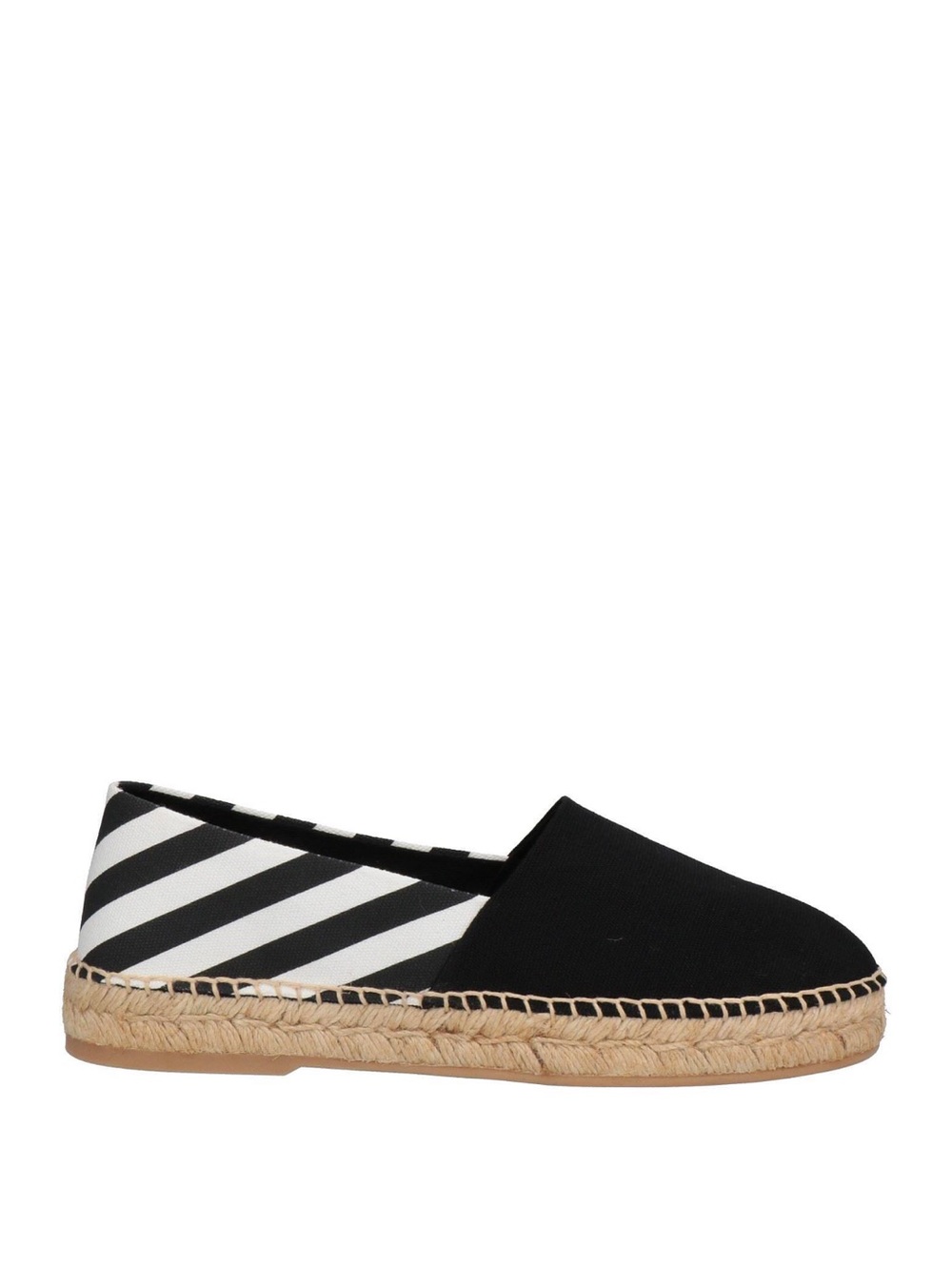 Off-White Black Canvas Espadrille with Striped Heel